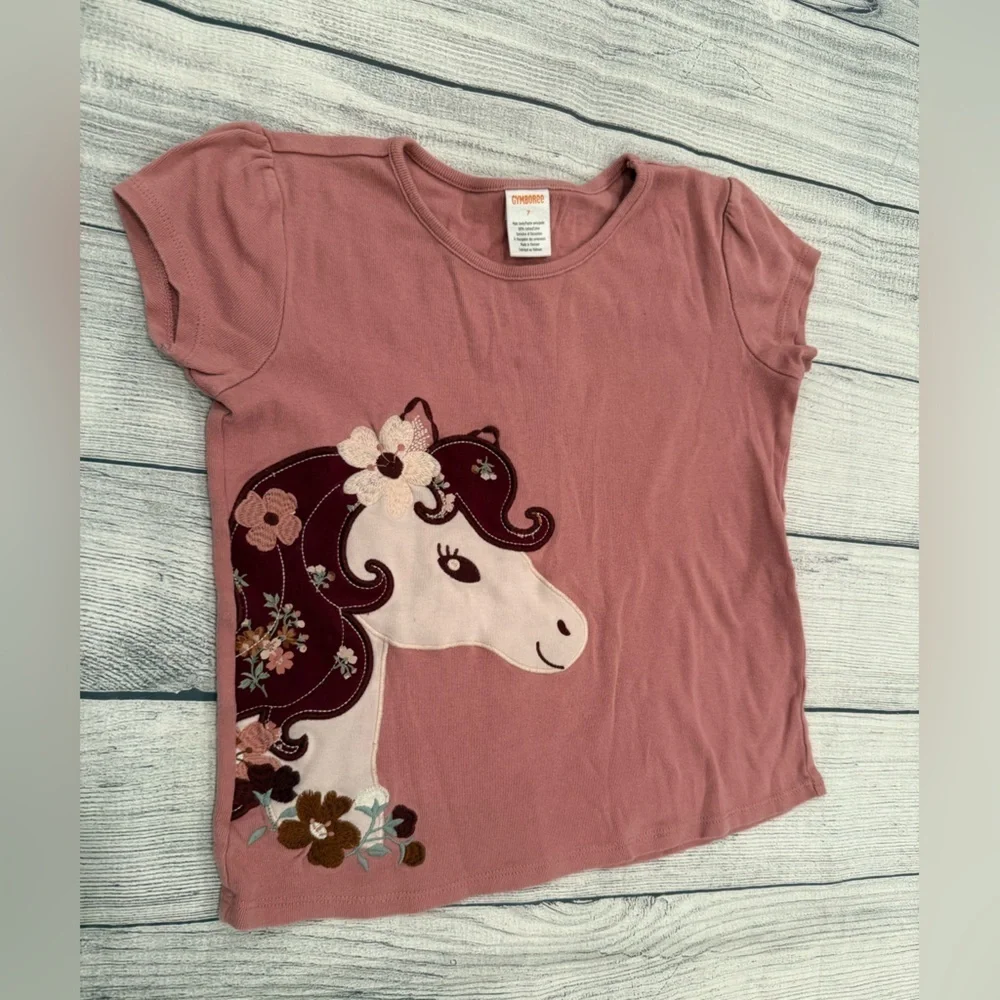 Gymboree Pink Pajama Set with Ruffled Top and Floral Bottoms/girls size 7